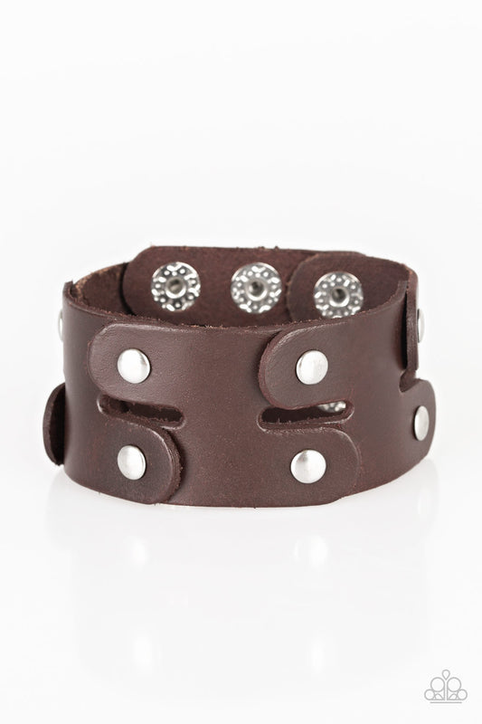 Paparazzi Accessories-Down Right Desperado Brown Snap Bracelet