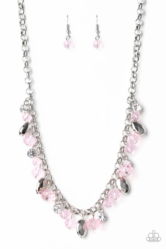 Paparazzi Accessories-Downstage Dazzle Pink Necklace Set