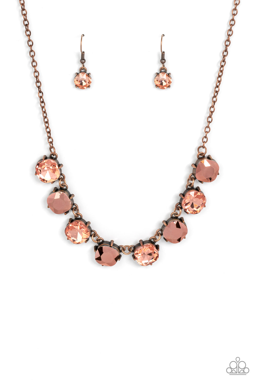 Paparazzi Accessories-Dreamy Decorum Copper/Aurum Classic Rhinestone Necklace Set