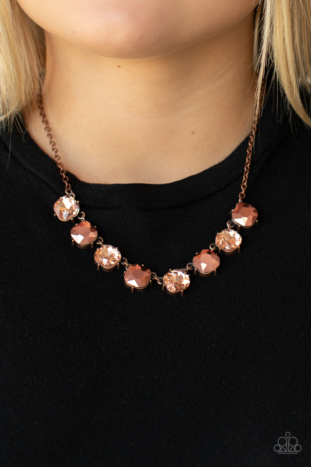 Paparazzi Accessories-Dreamy Decorum Copper/Aurum Classic Rhinestone Necklace Set