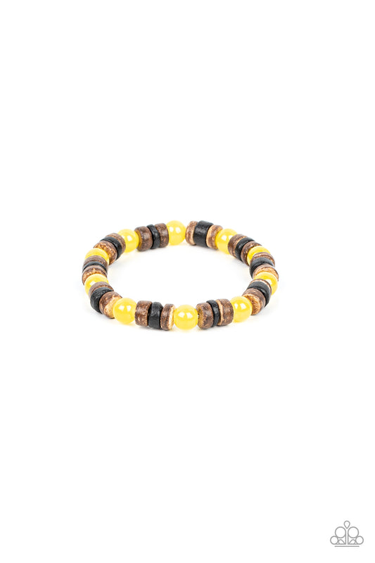 Paparazzi Accessories-Durango Drifter Yellow Glassy Bead Bracelet