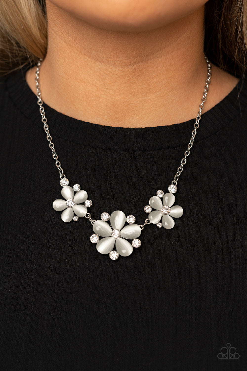 Paparazzi Accessories-Effortlessly Efflorescent White Cat's Eye Necklace Set