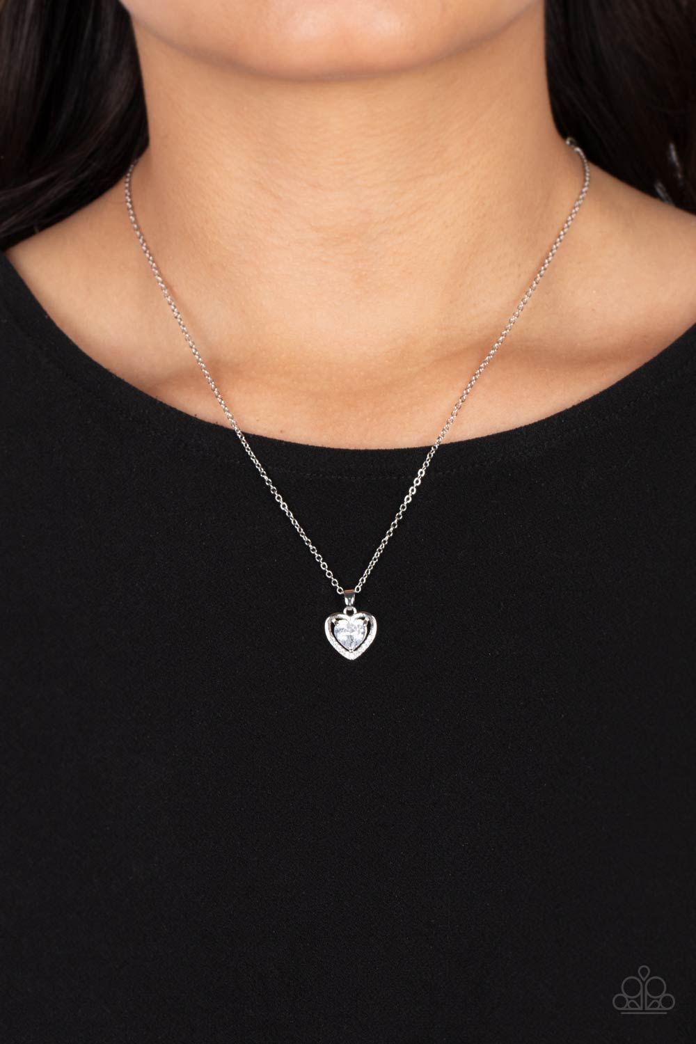 Paparazzi Accessories-Effulgently Engaged White Rhinestone Heart Necklace Set
