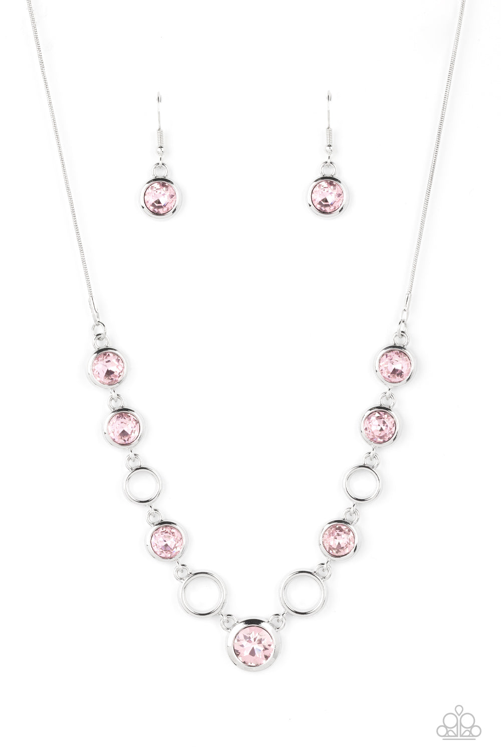 Paparazzi Accessories-Elegantly Elite Pink Rhinestone Hoop Necklace Set