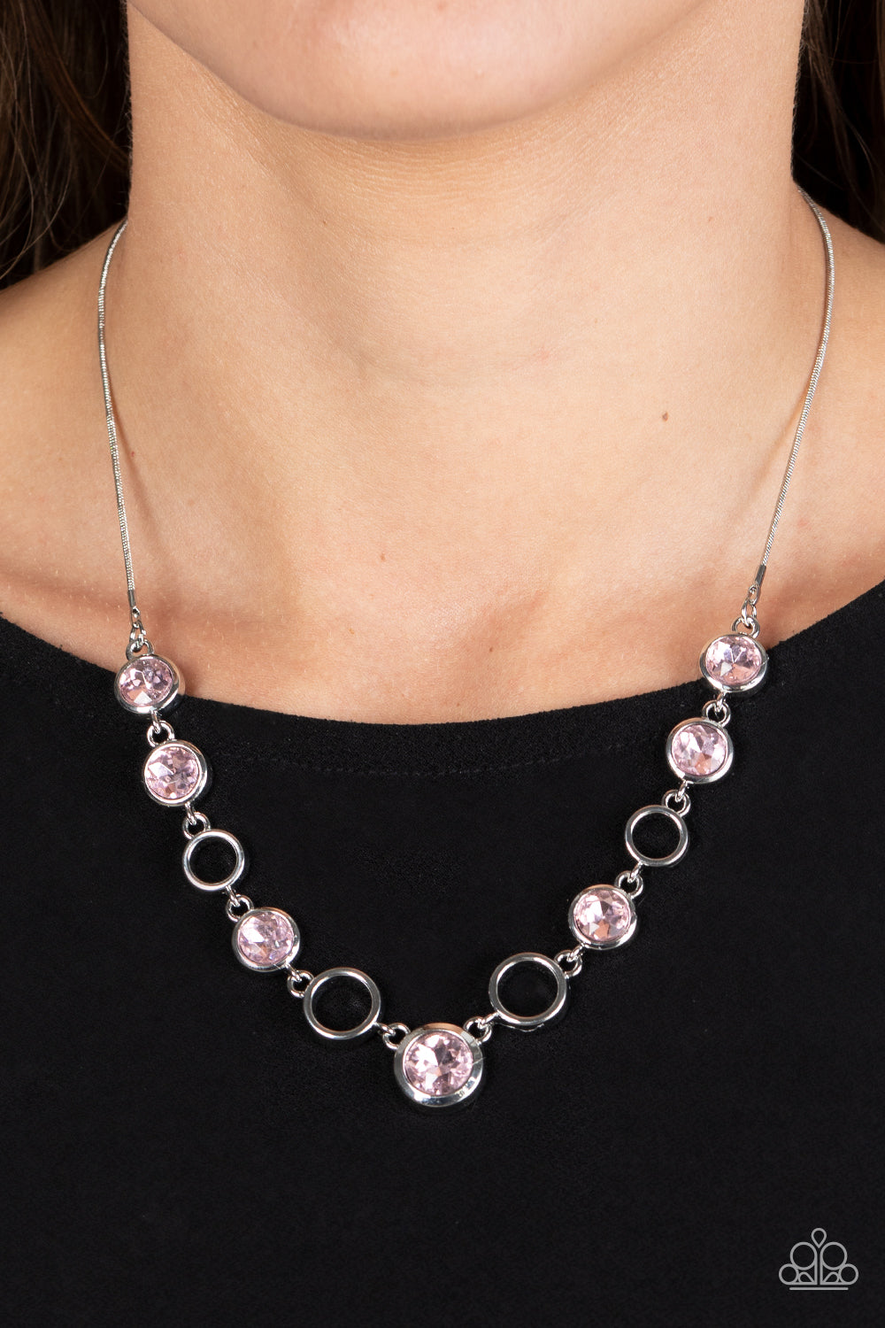 Paparazzi Accessories-Elegantly Elite Pink Rhinestone Hoop Necklace Set