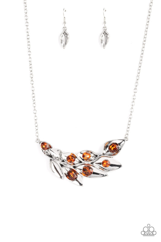 Paparazzi Accessories-Enviable Elegance Brown Leafy Topaz Necklace Set