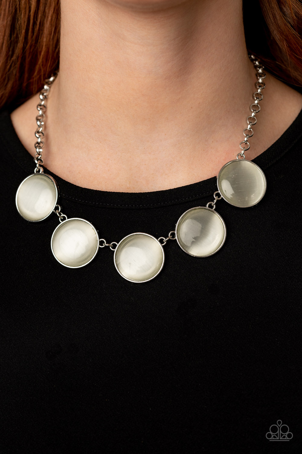 Paparazzi Accessories-Ethereal Escape White Cat's Eye Necklace Set