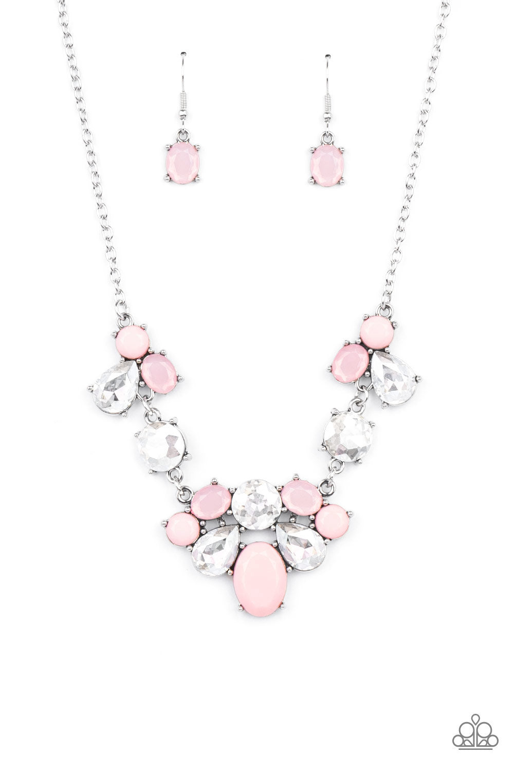 Paparazzi Accessories-Ethereal Romance Pink Opacity White Rhinestone Necklace Set