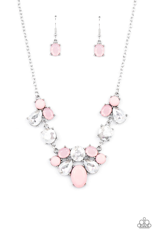 Paparazzi Accessories-Ethereal Romance Pink Opacity White Rhinestone Necklace Set