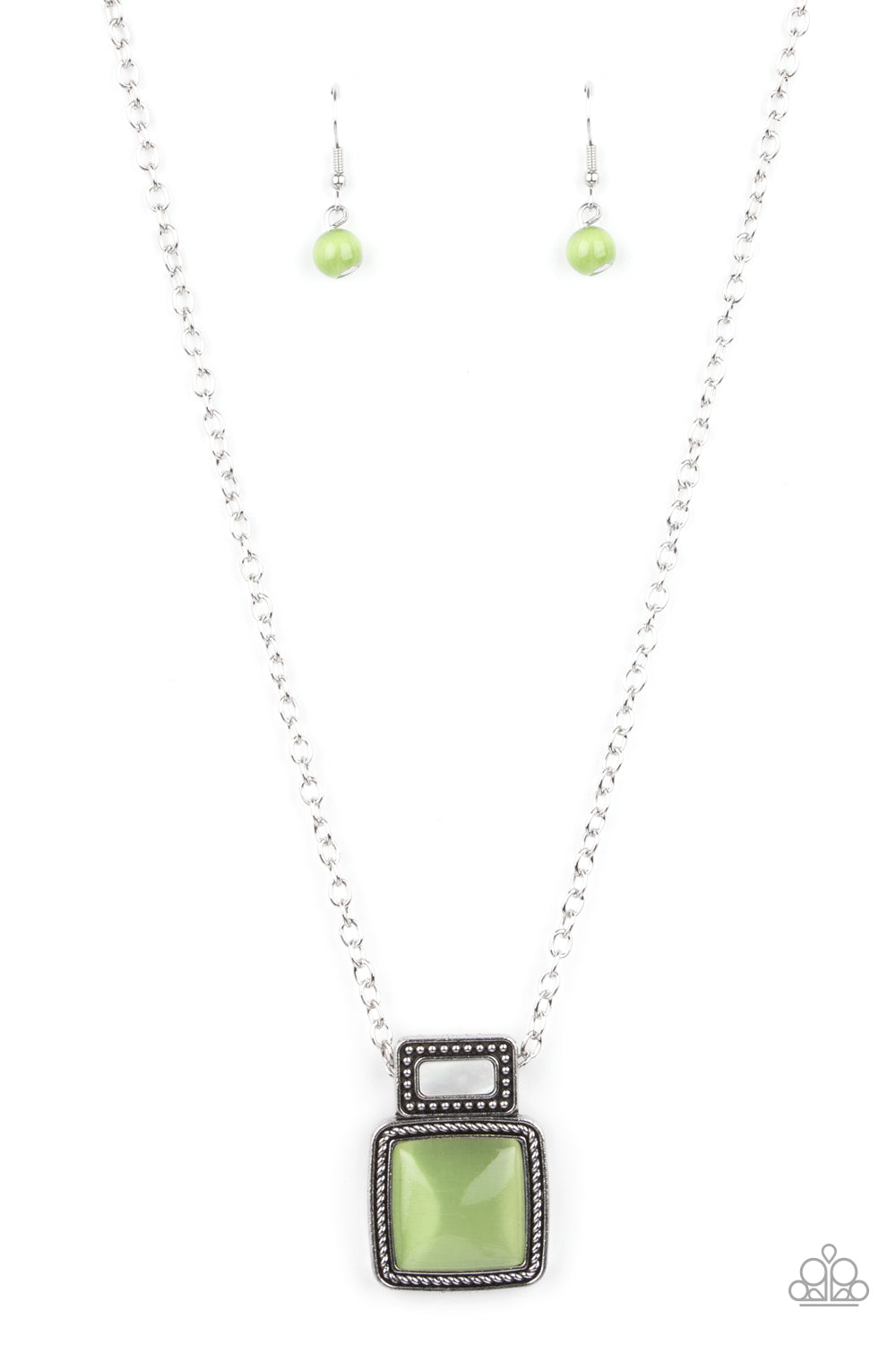 Paparazzi Accessories-Ethereally Elemental Ash Green Cat's Eye Necklace Set