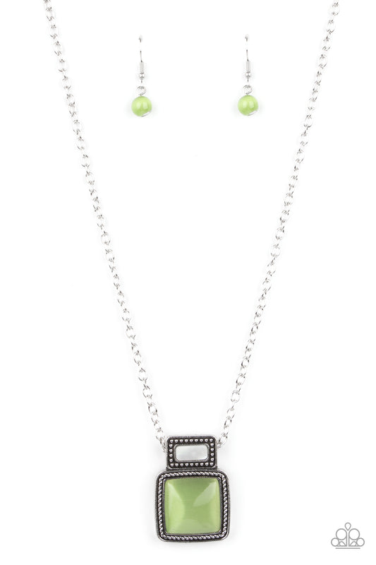 Paparazzi Accessories-Ethereally Elemental Ash Green Cat's Eye Necklace Set