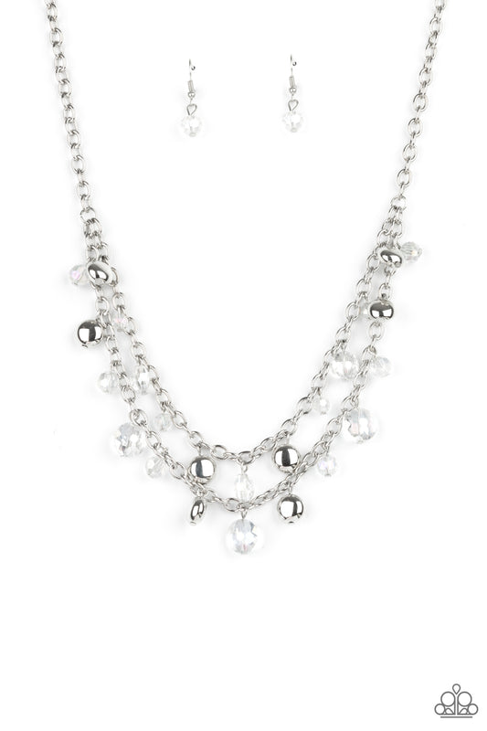 Paparazzi Accessories-Ethereally Ensconced White Iridescent Bead Necklace Set