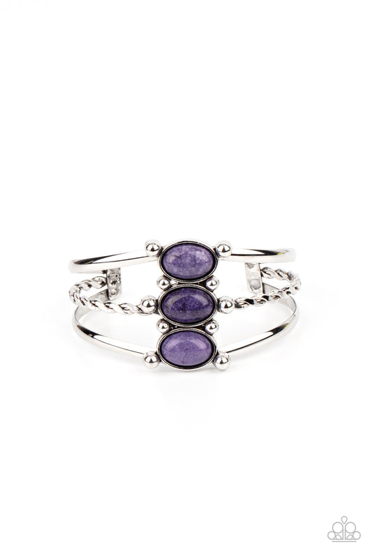 Paparazzi Accessories-Extra Earthy Purple Trio Oval Stone Cuff Bracelet