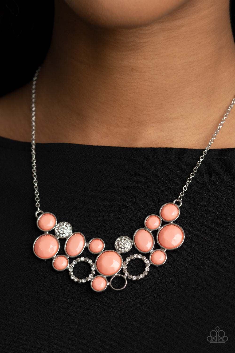 Paparazzi Accessories-Extra Eloquent Coral/White Rhinestone Necklace Set