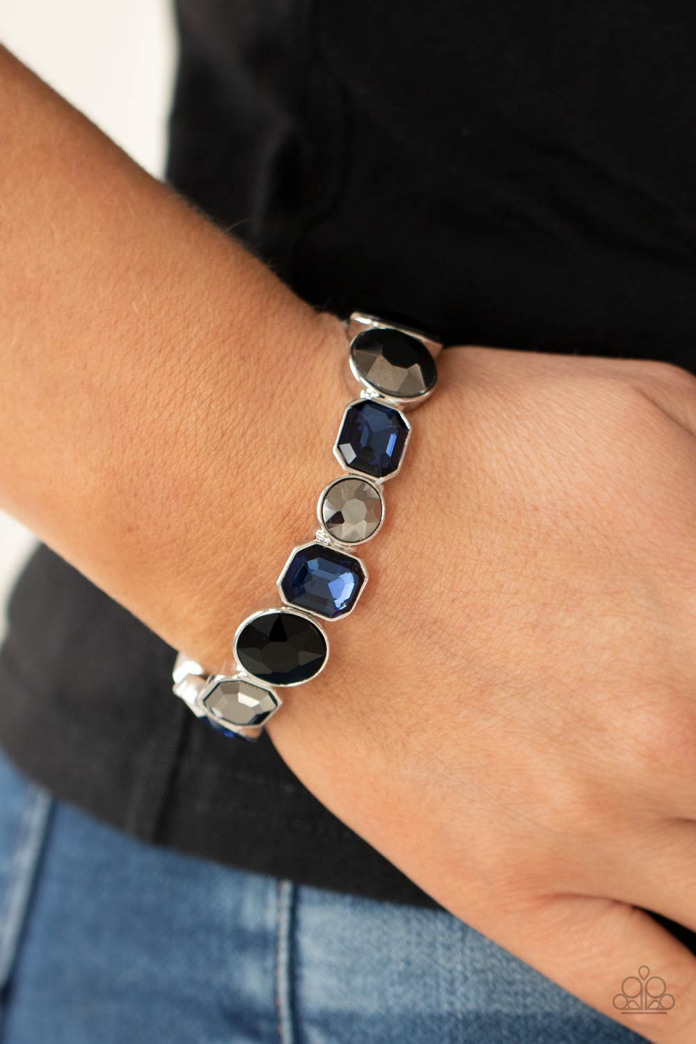 Paparazzi Accessories-Extra Exposure Multi Blue/Black/Hematite Rhinestone Bracelet
