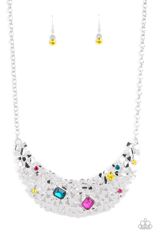 Paparazzi Accessories-Fabulously Fragmented Multi Half-Moon Rhinestone Necklace Set