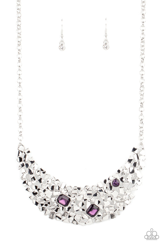 Paparazzi Accessories-Fabulously Fragmented Purple/White Rhinestone Necklace Set