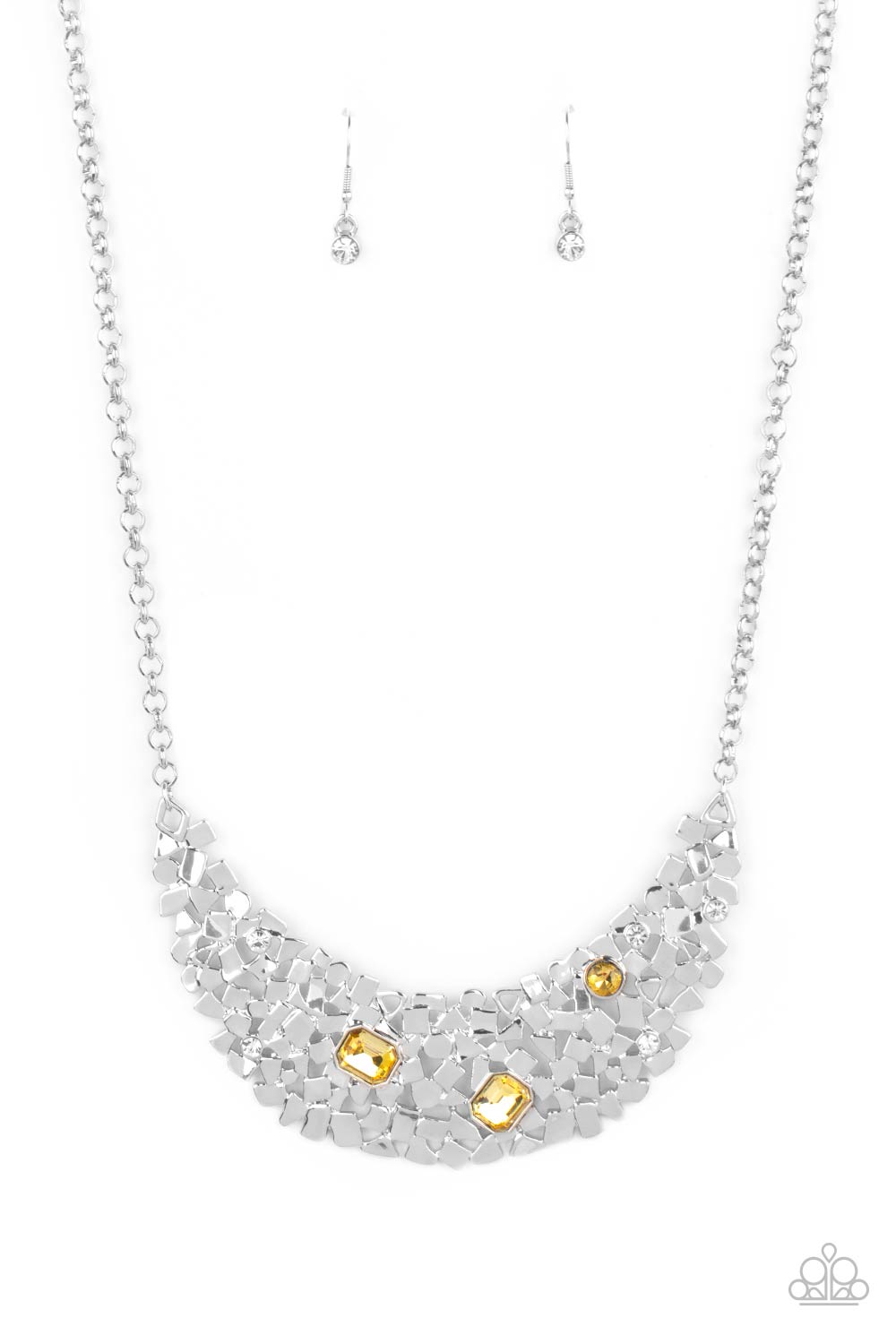 Paparazzi Accessories-Fabulously Fragmented Yellow White Rhinestone Necklace Set