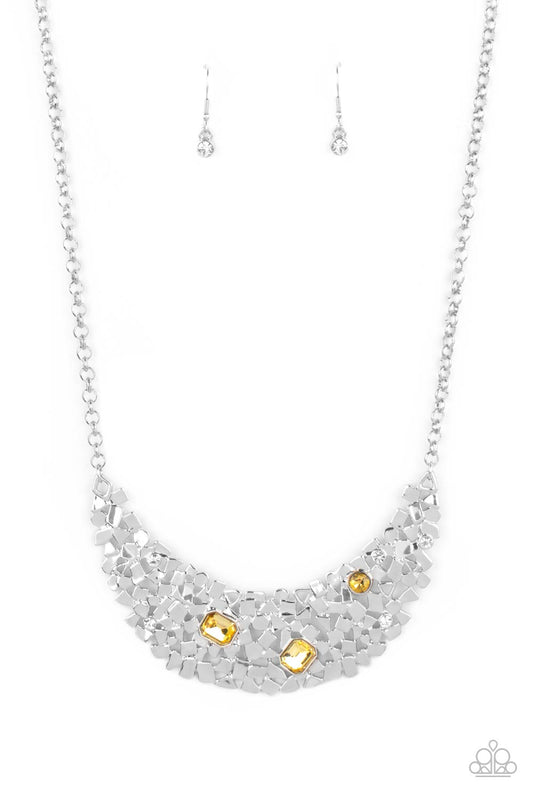 Paparazzi Accessories-Fabulously Fragmented Yellow White Rhinestone Necklace Set