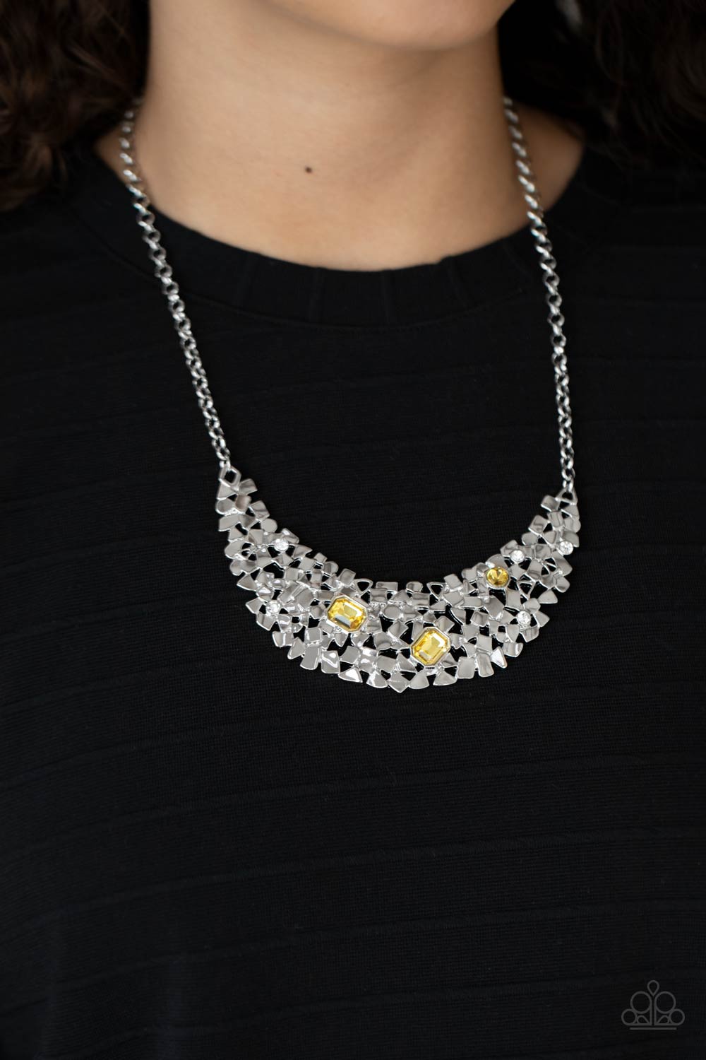 Paparazzi Accessories- Fabulously Fragmented Yellow White Rhinestone Necklace Set