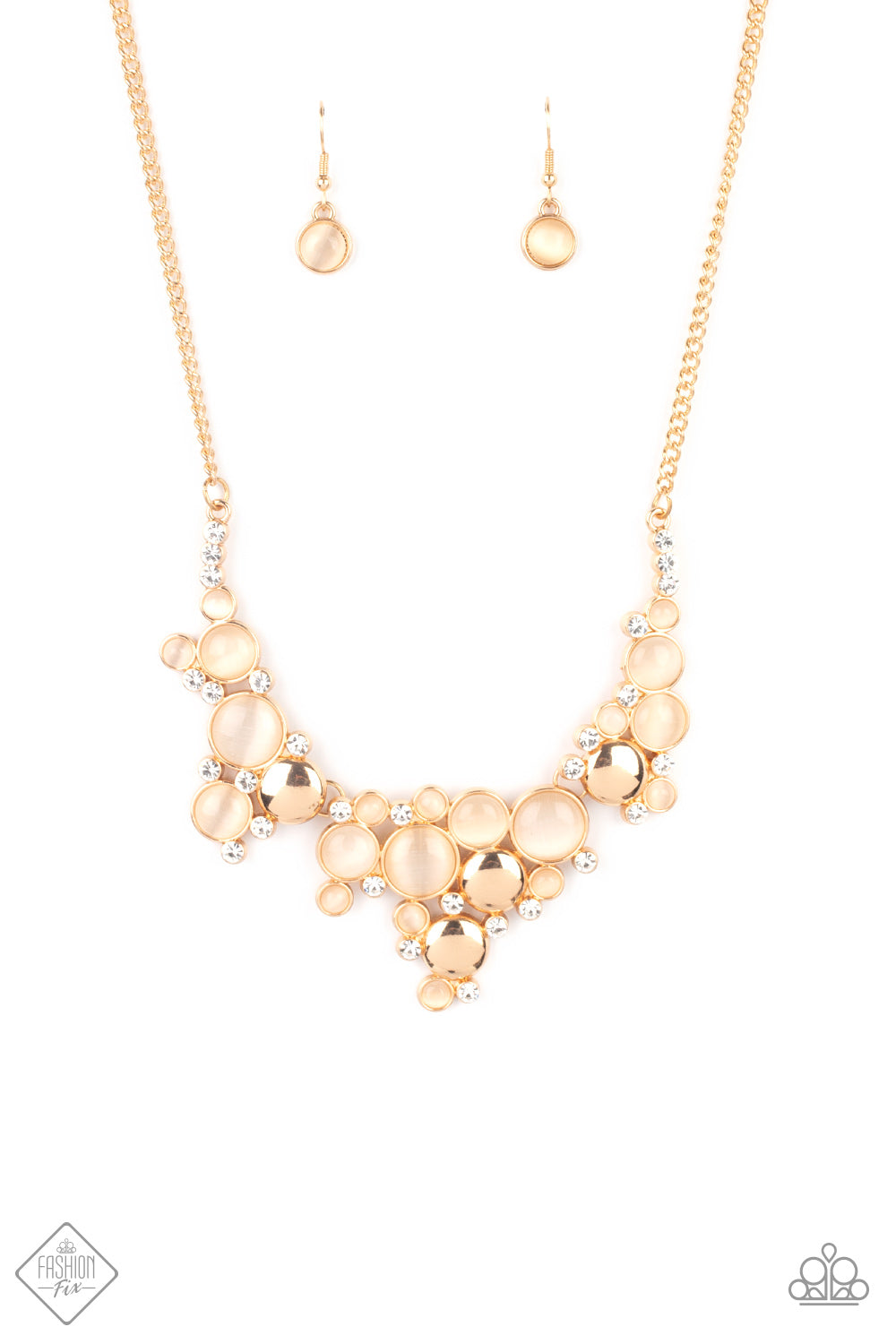 Paparazzi Accessories-Fairytale Affair Gold Champagne Cat's Eye Necklace Set