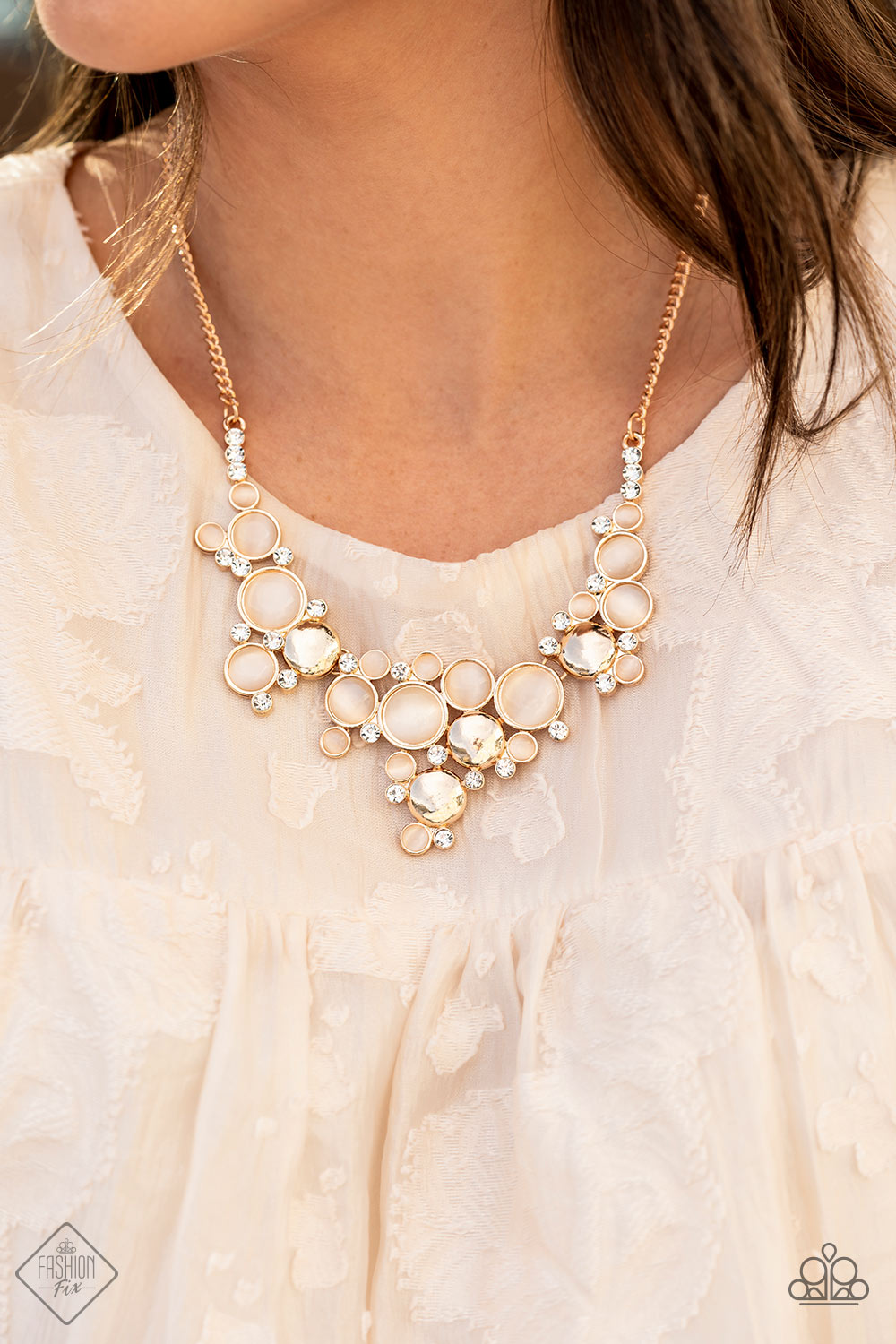 Paparazzi Accessories-Fairytale Affair Gold Champagne Cat's Eye Necklace Set