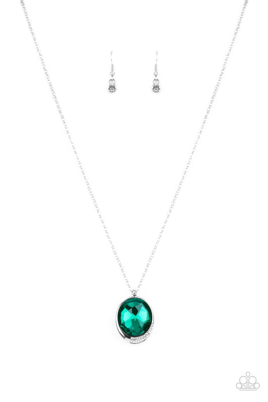 Paparazzi Accessories-Fashion Finale Green White Rhinestone Gem Necklace Set