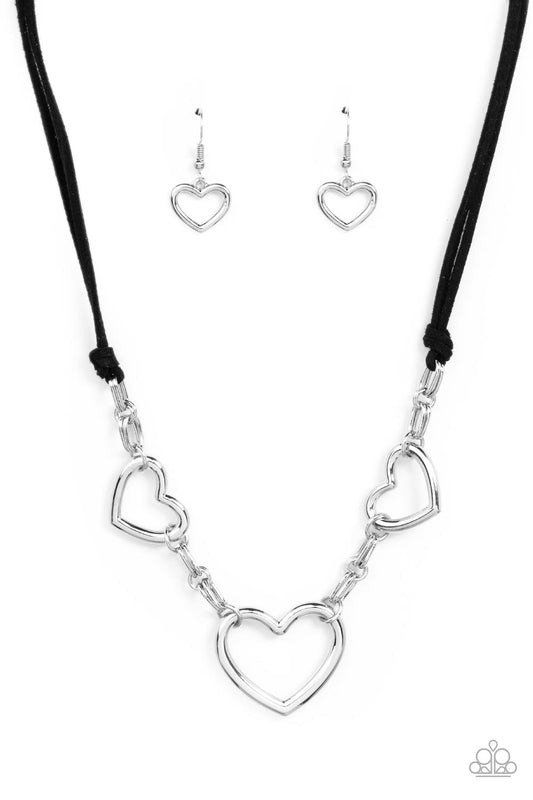 Paparazzi Accessories-Fashionable Flirt Black Suede Chunky Heart Necklace Set