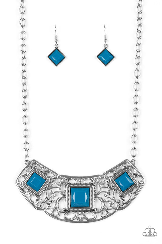 Paparazzi Accessories-Feeling Inde-PENDANT Blue Filligree Necklace Set