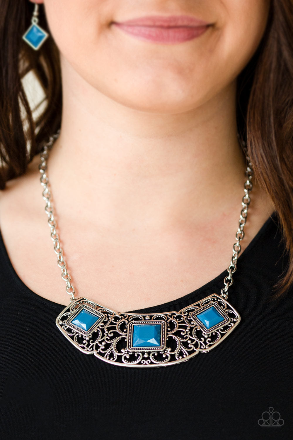 Paparazzi Accessories-Feeling Inde-PENDANT Blue Filligree Necklace Set