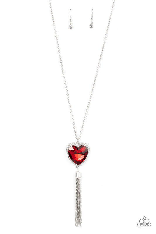 Paparazzi Accessories-Finding My Forever Red Glassy Rhinestone Heart Necklace Set