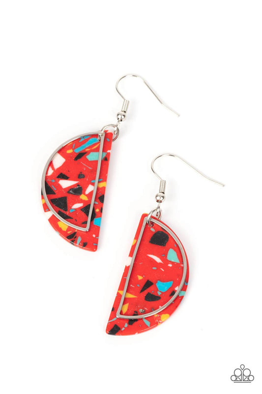 Paparazzi Accessories-Flashdance Fashionista Red Terrazzo Stone Earrings