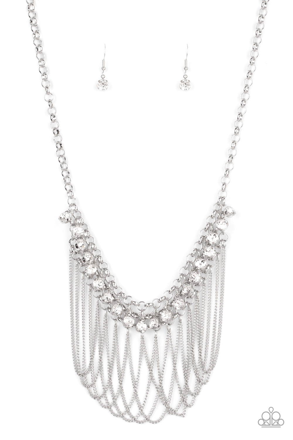 Paparazzi Accessories-Flaunt Your Fringe White Glassy Necklace Set