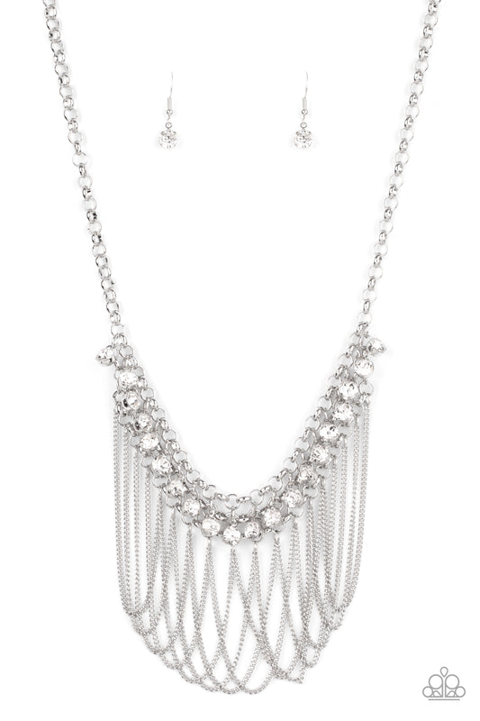 Paparazzi Accessories-Flaunt Your Fringe White Glassy Necklace Set