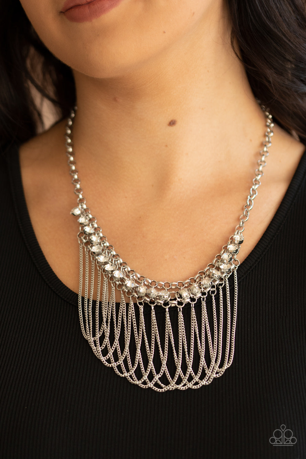 Paparazzi Accessories-Flaunt Your Fringe White Glassy Necklace Set