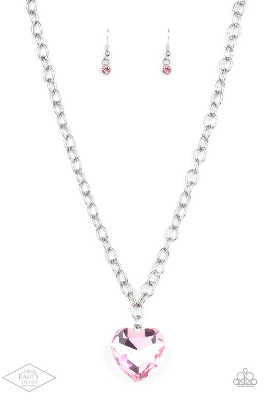 Paparazzi Accessories-Flirtatiously Flashy Pink Heart Necklace Set