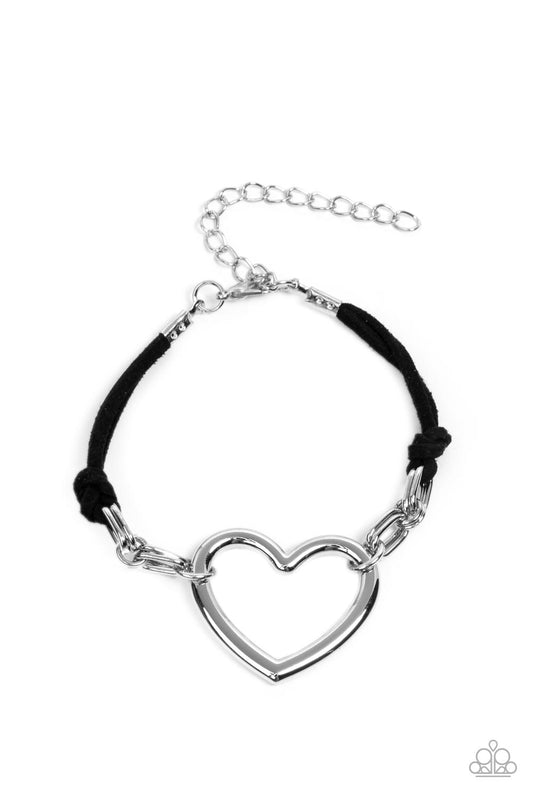 Paparazzi Accessories-Flirty Flavour Black Suede Chunky Heart Bracelet