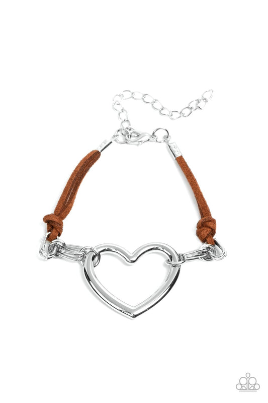 Paparazzi Accessories-Flirty Flavour Brown Suede Heart Shaped Bracelet