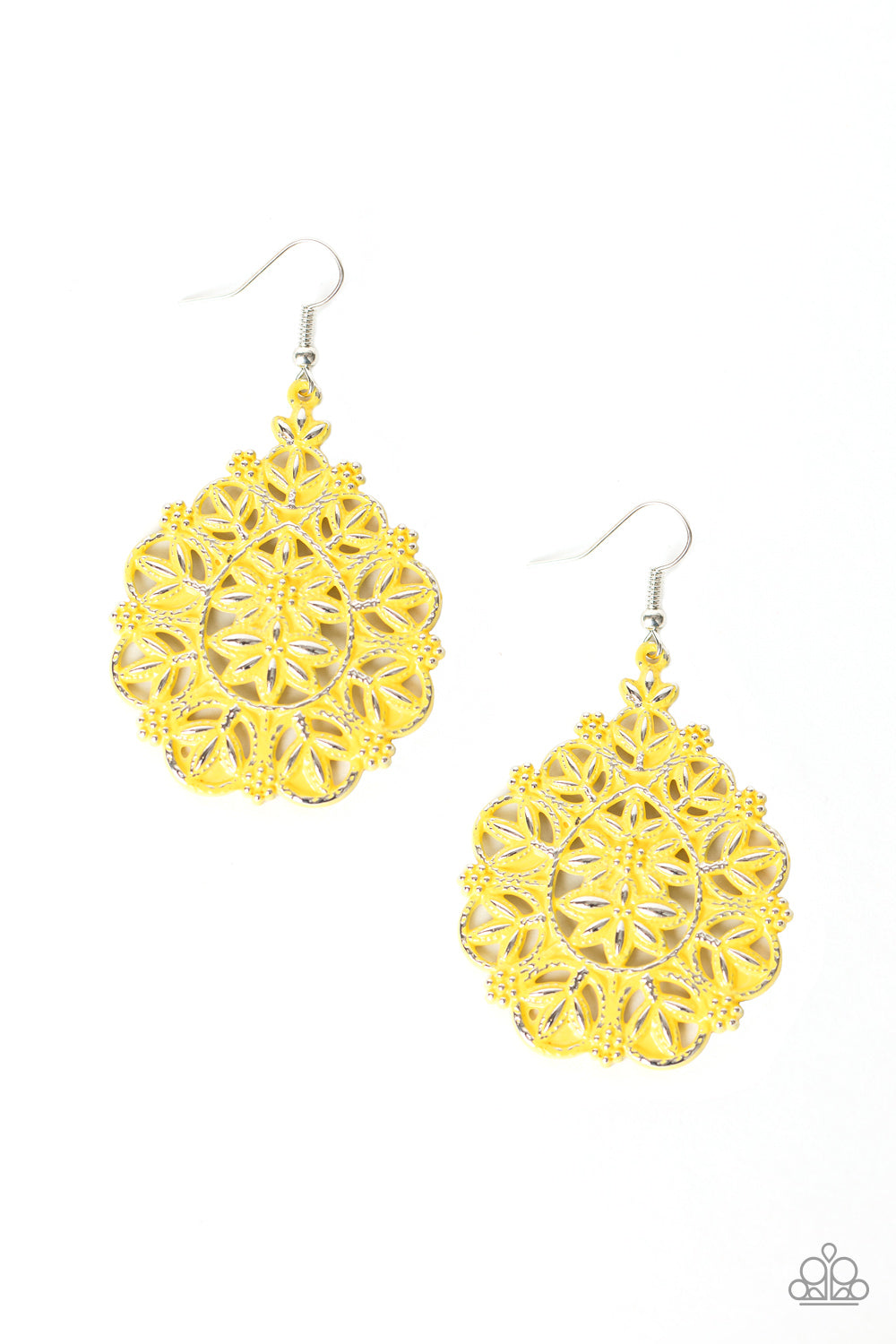Paparazzi Accessories-Floral Affair Yellow Earrings