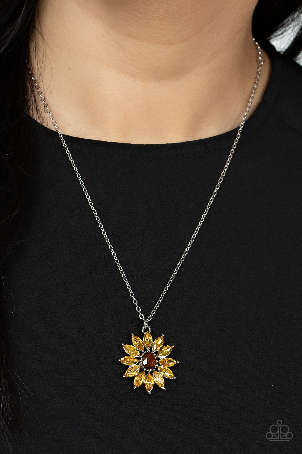 Paparazzi Accessories-Formal Florals Yellow Rhinestone Oval Topaz Necklace Set