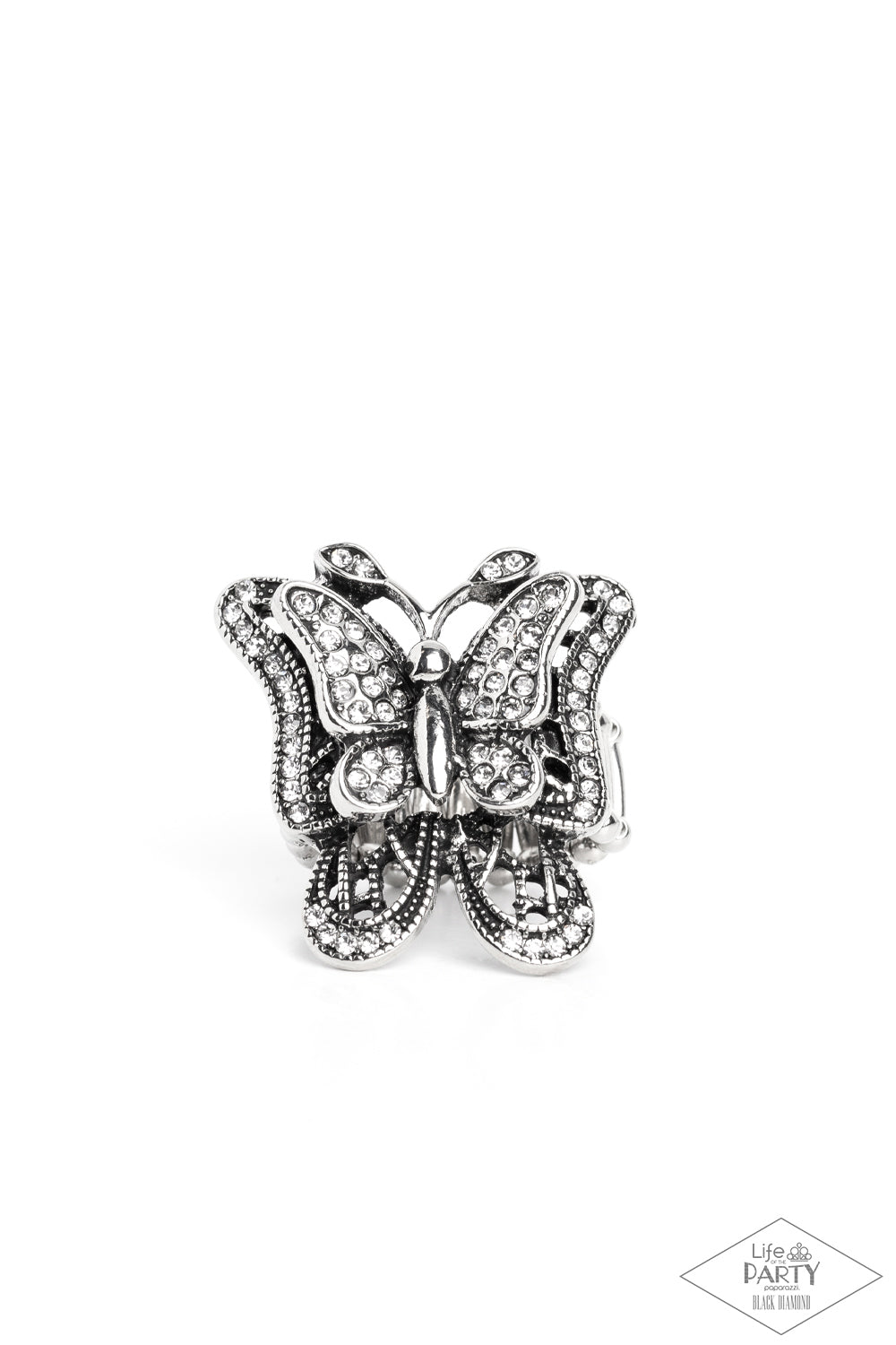 Paparazzi Accessories-Free To Fly White Rhinestone LOTP Butterfly Ring