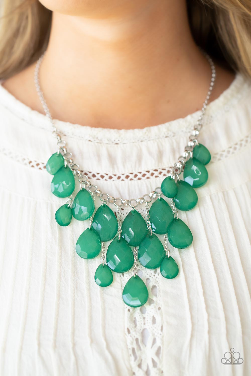 Paparazzi Accessories-Front Row Flamboyance Green Leprechaun Teardrop Necklace Set