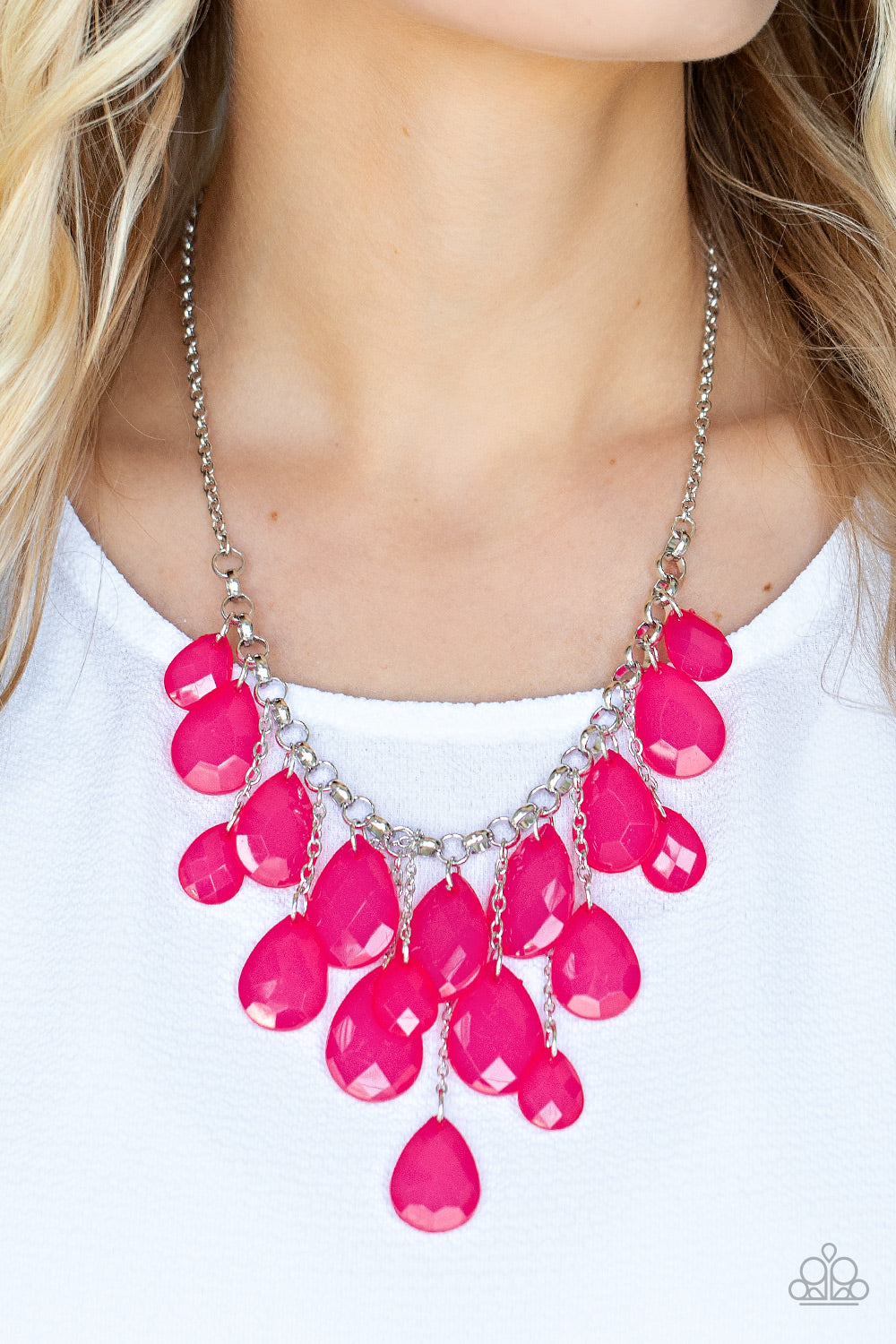 Paparazzi Accessories-Front Row Flamboyance Pink Opaque Teardrop Necklace Set