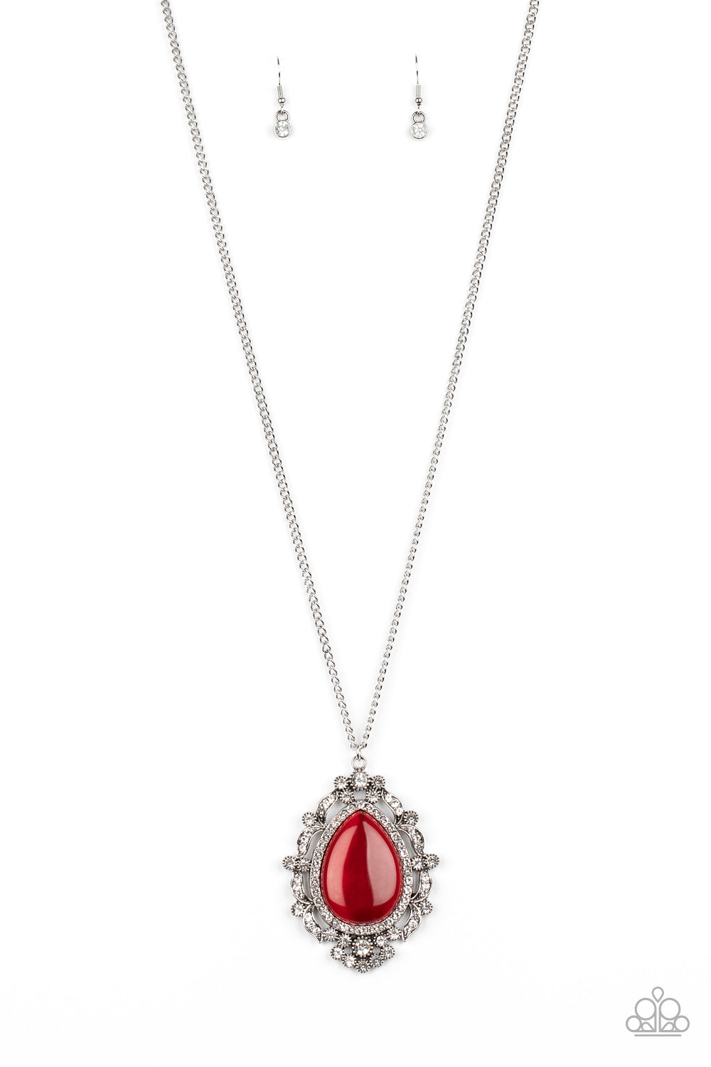 Paparazzi Accessories-Frozen Gardens Red Rhinestone Necklace Set