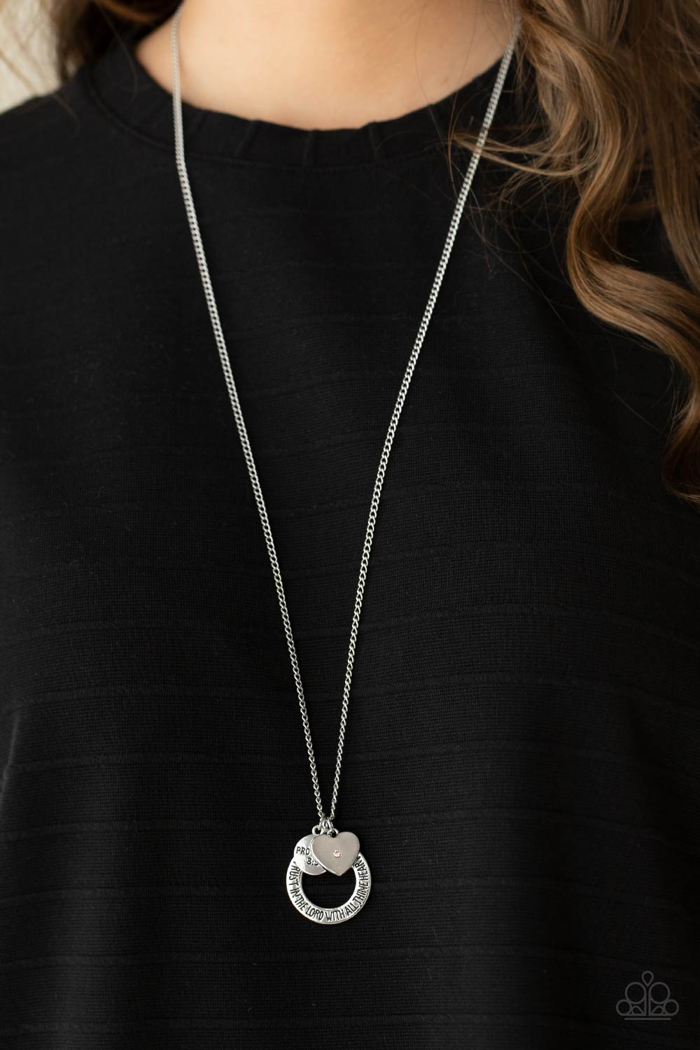 Paparazzi Accessories-Full Of Faith "Proverbs 3:5 Sparkly Pink Rhinestone Necklace Set