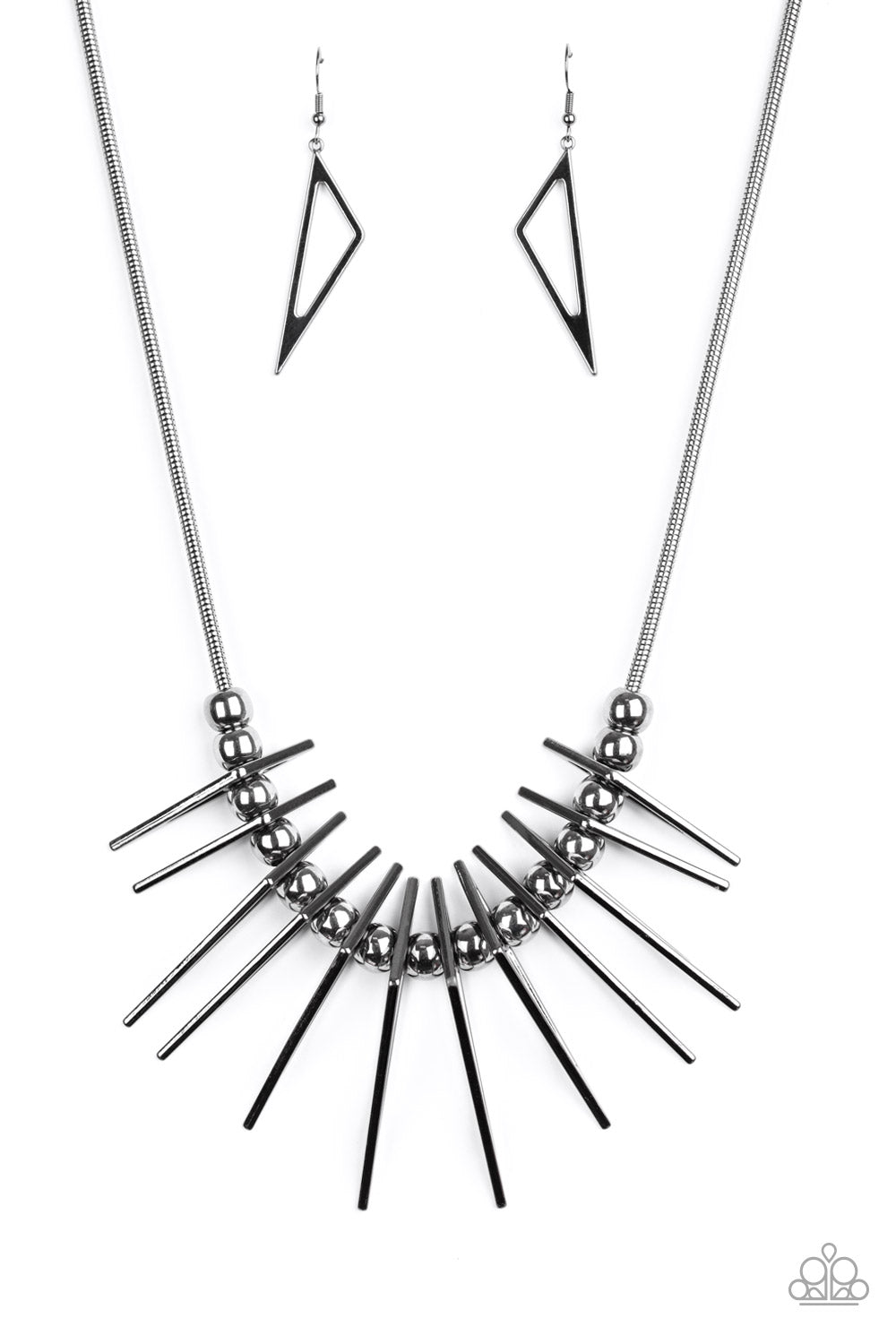 Paparazzi Accessories-Fully Charged Black Triangular Necklace Set