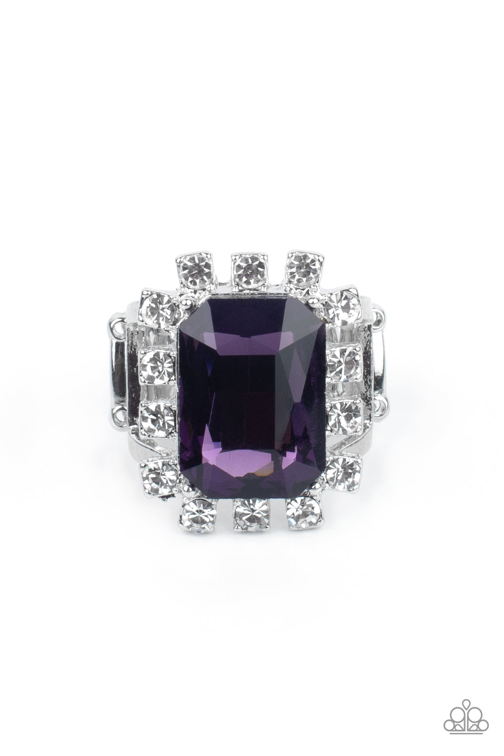 Paparazzi Accessories-Galactic Glamour Purple Glassy White Rhinestone Square Ring