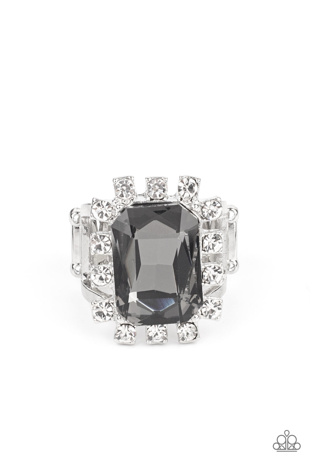 Paparazzi Accessories-Galactic Glamour Smoky/White Emerald Cut Rhinestone Ring