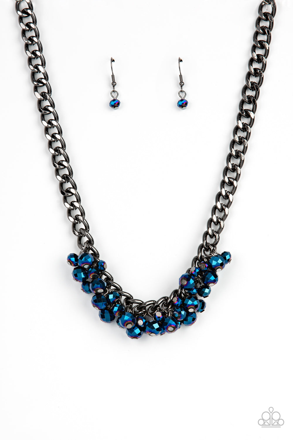 Paparazzi Accessories-Galactic Knockout Blue Metallic Blue Bead Cluster Necklace Set