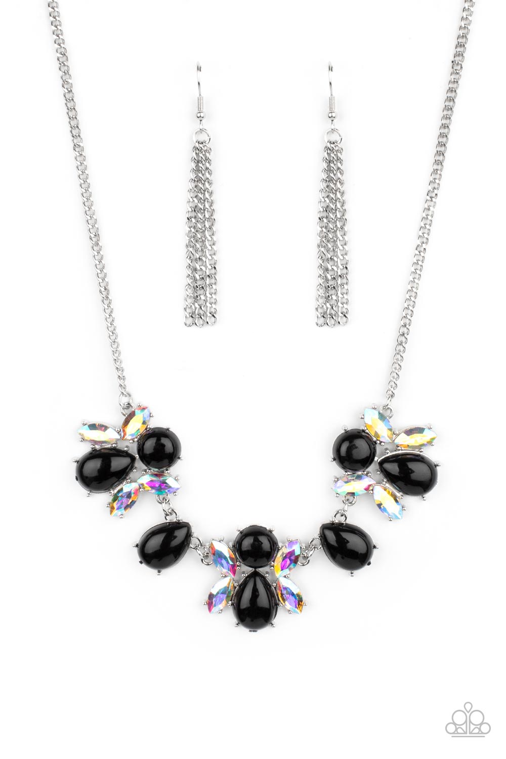 Paparazzi Accessories-Galaxy Gallery Black Round/Teardrop Iridescent Bead Necklace Set